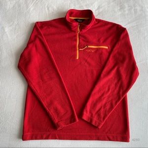 Orvis Trout Bum Red 1/4 Zip Pullover Waffle Thermal Fleece Sweater Mens Sz M